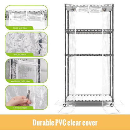 SpeePlant Indoor Greenhouse with Grow Light and Shelves - 4 Tier Plant Stand with Grow Light, Zippered PVC Cover and 3 Dimmable 1.8FT 60W Grow Lights with Timer, 30" L X 14" W X 59" H, Black