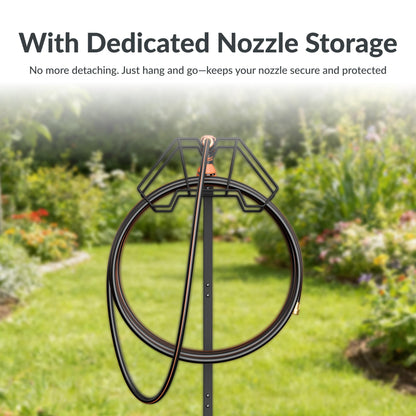 Giraffe Tools Garden Hose Holder- Heavy-Duty Freestanding Metal Stand, Holds 100FT Hose with 4 Spikes,Sturdy Hose Storage Stand for Outside Yard,Lawn,Garden,Black