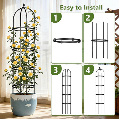 Obelisk Trellis for Garden Plants Climbing: 6ft Rustproof Metal Pipe with Plastic Coated - Potted Plant Climber Support for Outdoor Indoor Grape Vines Vegetable Fruits Flowers (1PC)