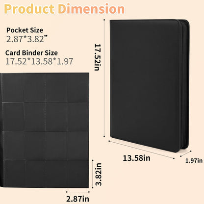 Premium 1000+ Pockets Trading Card Binder, 16-Pocket Ringless Side-Loading Album for TCG, MTG, Lorcana, Sports & Standard-Size Cards (Black2)