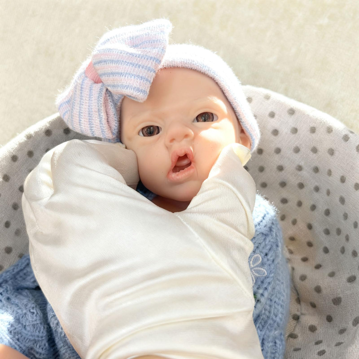 Gileutay 12 Inch Life Like Silicone Baby Doll Girl with Open Mouth Realistic Full Body Silicone Reborn Baby