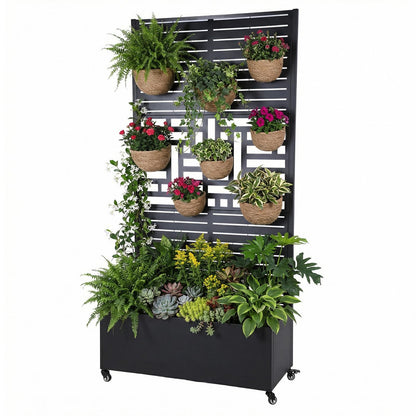 CervidomePro Metal Planter Box with Trellis Standing Planter Box for Climbing Plants/Vines Raised Garden Bed On Wheels 70.87x35.43x15.75 Inch