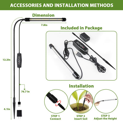 WeeLeeGoo Grow Light 2 Pack, 6000K Full Spectrum Gooseneck Growing Lamp for Indoor Bonsai Pot Succulents Micro Greens Mini Plants, Dimmable & Auto Timer 4 8 12H