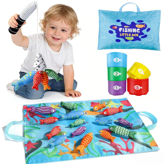 Hasviey Montessori Toys for 1 Year Old, Cloth Fishing Game for Toddlers 1-3 with Stacking Cups, Baby Boy Girl First Birthday Gift, Color Sorting | Number Counting | Shape Learning