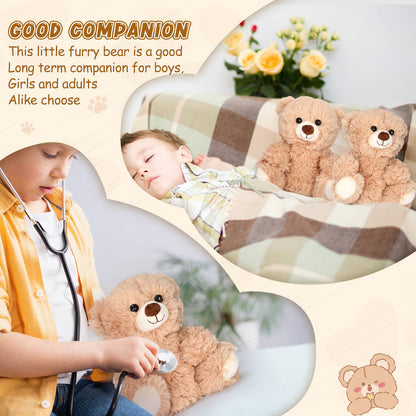 HyDren 12 Pcs 10 Inch Stuffed Animal Bear Bulk Soft Brown Small Stuffed Cute Bear Plush Toy for Girls Boys Birthday Party Baby Shower Party Favors(Light Brown)