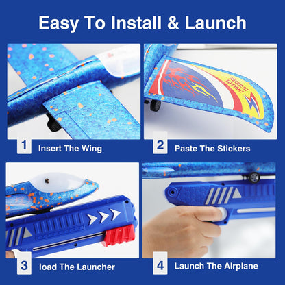 Wesfuner 4 Pack Airplane Launcher Toys, 2 Flight Modes LED Foam Glider Catapult Plane Toy for Boys, Outdoor Flying Toys Birthday Gifts for Boys Girls 4 5 6 7 8 9 10 11 12 Year Old