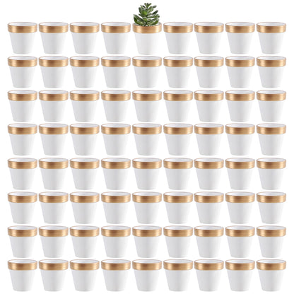 Yishang 72 pcs Small Mini White&Gold Clay Pots, 2.5'' Terracotta Pot Clay Ceramic Pottery Planter,Cactus Flower Terra Cotta Pots,Succulents Nursery Pots,with Drainage Hole,for Crafts,Wedding Favor