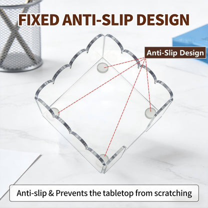 3x3 Inch Scalloped Acrylic Sticky Note Holder, Clear Cute Post It Note Dispenser, Notepad Holder with Wave Design, Thick Acrylic Desk Organizer for Office, Home, Dorm, Classroom