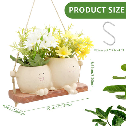 KarHoeGern Face Flower Pot Small Swing Face Hanging Planter Pots Swinging Succulent Cute Hanging Flower Pot Resin Head Planter for String Indoor Outdoor Plants Lovers Birthday