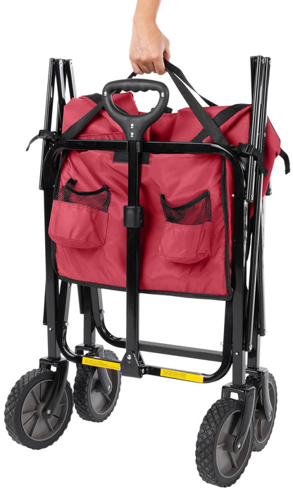Amazon Basics Collapsible Heavy Duty Utility Wagon for Outdoor Sports, Camping, Garden, and Pets, Portable with Handle, 265 pounds Weight Capacity, 27.6 x 40.9 x 20 inches, Red
