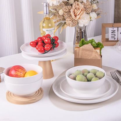 Anveena Dinnerware Set for 4, 12 Piece Plates and Bowls Set, White Porcelain Dish Set Microwave Safe Dishwasher Safe Chip Resistant for Everyday Dining