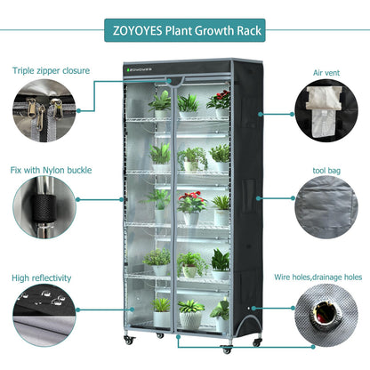Indoor Greenhouse 6-Tier Plant Stand with Grow Lights, Fully Covered, Thermometer & Timer | 5 Sets T8 Lights, Perfect for Seedlings & Flowering, 30" W x 14" D x 72" H