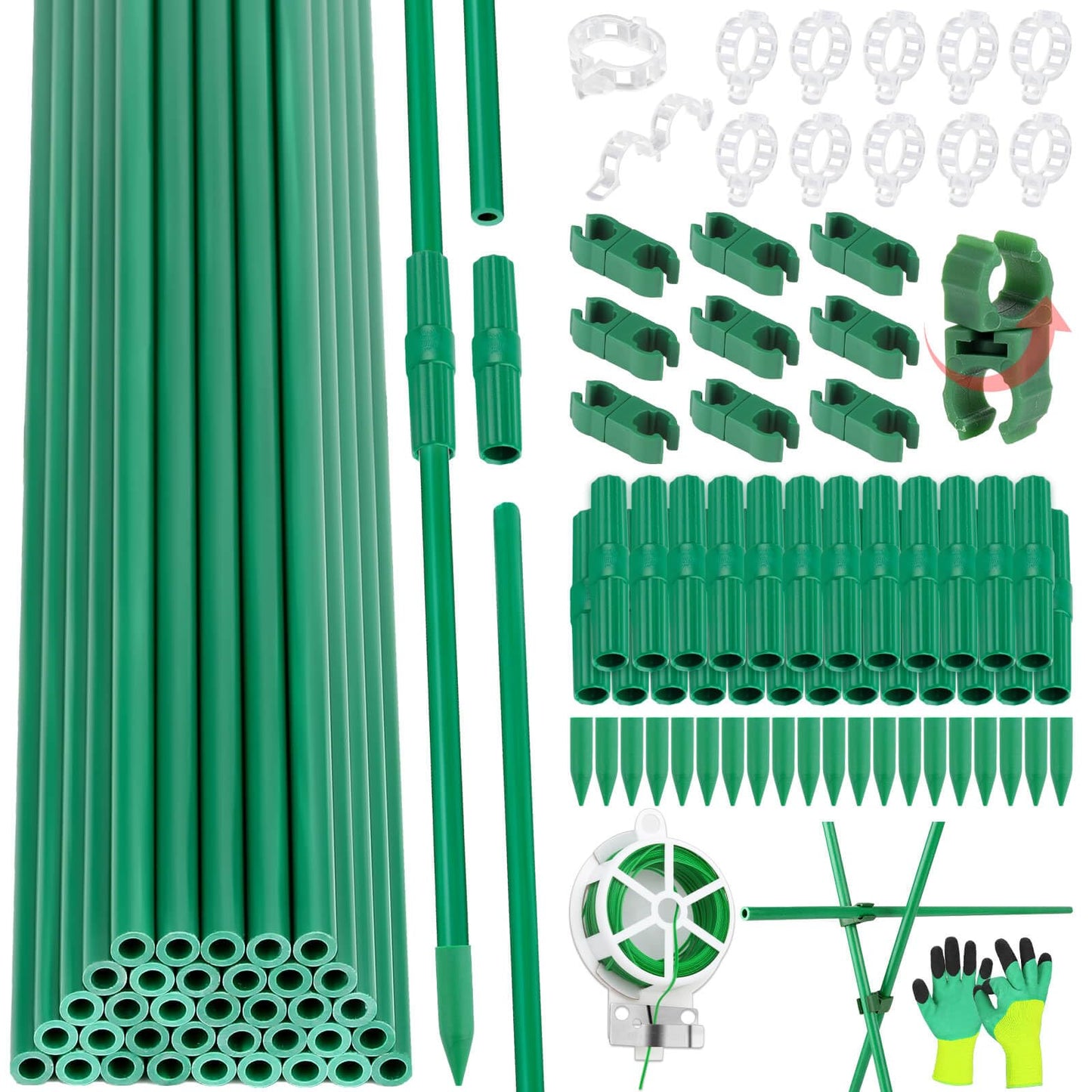 117 PCS Garden Stakes, Fiberglass Tomato Stakes, Garden Sticks with Accessories, 35 Sets DIY 4ft, 5ft, 6ft, 7ft Plant Stakes, Plant Sticks Supports for Indoor Outdoor Plants Tomato, Vegetables, Pepper