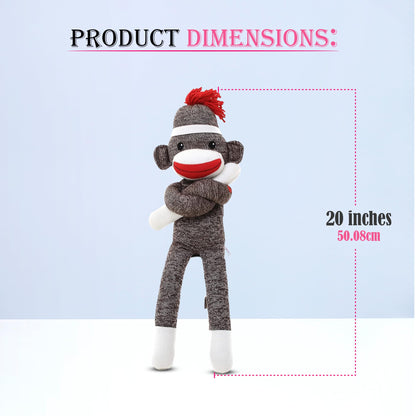 Made By Aliens Adorable Sock Monkey, The Original Traditional Hand Knitted Stuffed Animal Toy Gift-for Kids, Babies, Teens, Girls and Boys Baby Doll Present Puppet (20" Brown)
