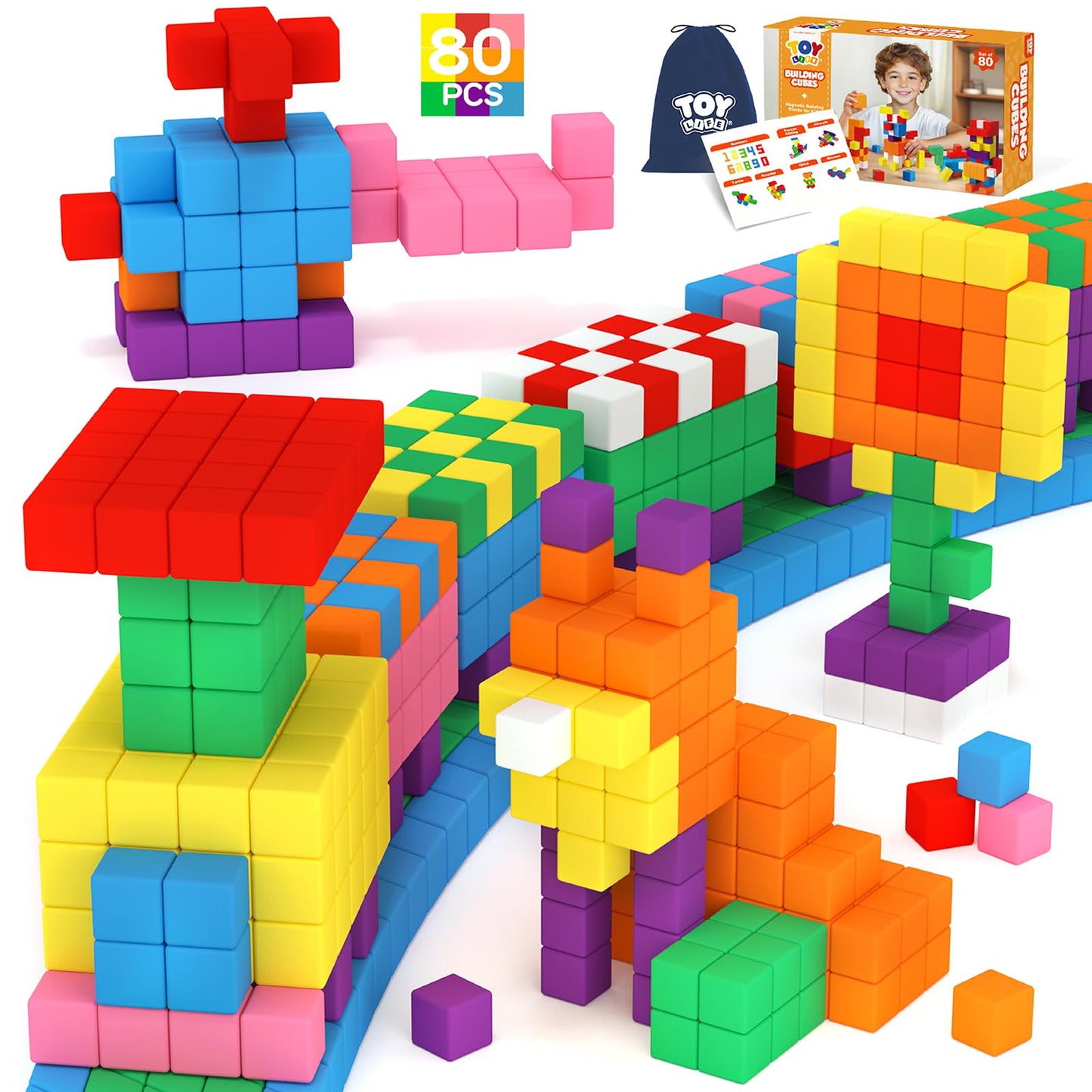 80PCS Magnetic Blocks, Magnetic Building Blocks for Kids Ages 3 4 5 6 Year Old, Magnet Cubes, Autism Montessori Toys, Preschool STEM Educational Sensory Magnet Toys Gifts for Kids 3-5 4-8