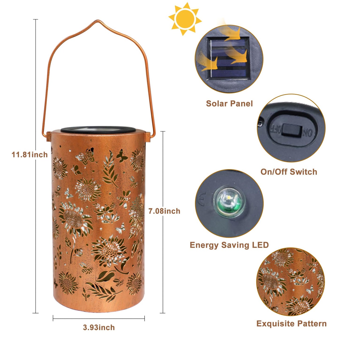 Sunflower Solar Lanterns Outdoor Waterproof Hanging Lights, Sunflower Gifts for Women Mom Grandma, Metal Solar Decorative Lanterns for Yard Patio Porch Balcony Garden Decor