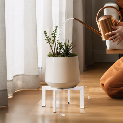 IZIDDO Plant Stand Indoor Outdoor,Metal Mid-Century Pot Stand,Modern Plant Holder Rattan Flower Plant Stool,Low Short Plant Stands for Indoor Fit 5-12 Inch Pot,White(Pot & Plant Not Included)