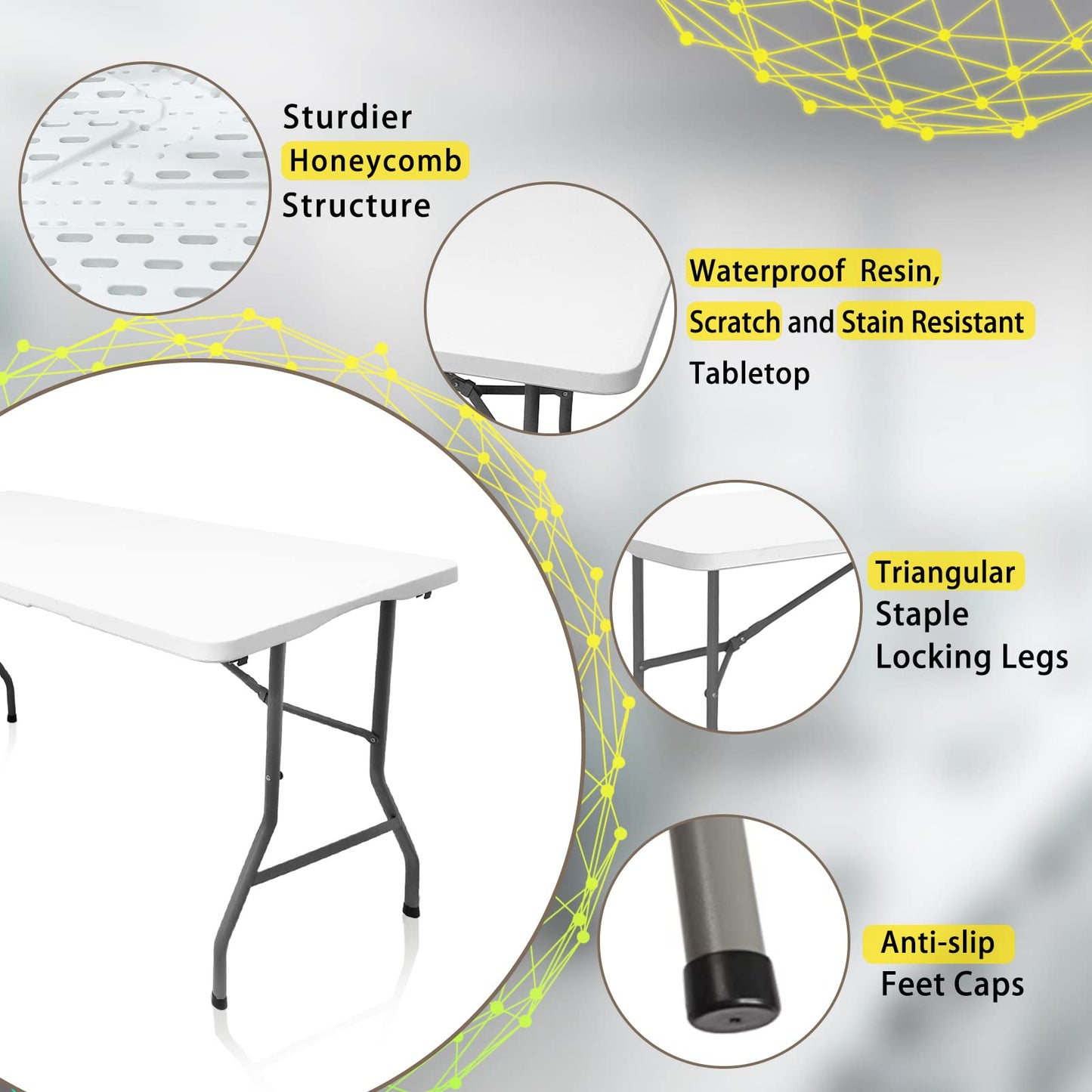 CAMP SOLUTIONS Plastic Folding Table, 5 FT Folding Table, Portable Tables for Dining Parties Card Picnic Camping