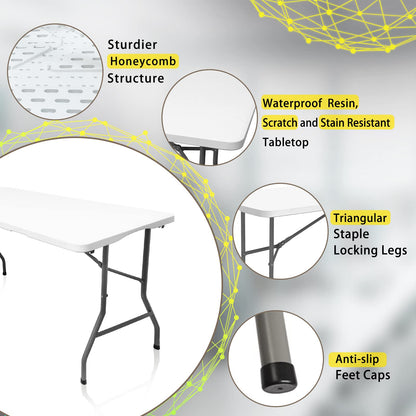 CAMP SOLUTIONS Plastic Folding Table, 5 FT Folding Table, Portable Tables for Dining Parties Card Picnic Camping