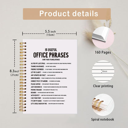 MOFUYU Meeting Notebook for Work,Funny Office Supplies,Funny Office Gifts,Black Hardcover Notebook for Work,Funny Spiral Notebook Journal for Women & Men Coworkers,Employees 5.5x8.3 Inch