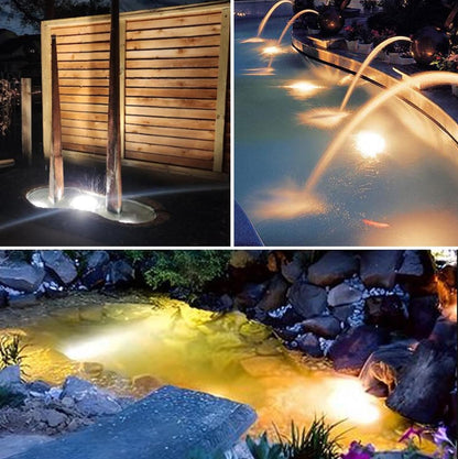 TENSUL Warm White Pond Lights, Underwater Landscape Spotlights, IP68 Waterproof Submersible Fountain Lights for Garden Yard Aquarium Pond Fountain Waterfall (3 Lights)