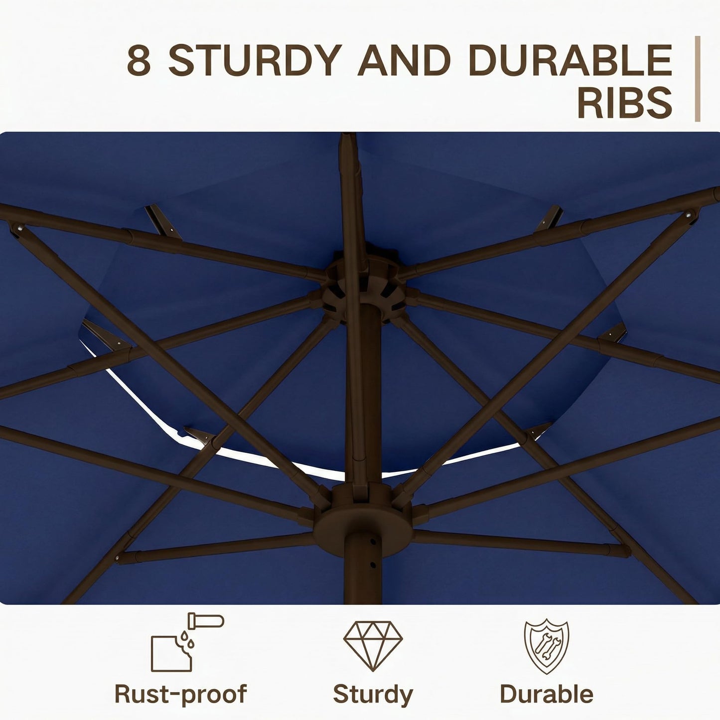 Kingdura 10ft 3-Tier Patio Umbrella, Outdoor Table Umbrella with Easy Crank & Tilt, 8 Reinforced Ribs, UV Protection for Deck, Pool, Market, Backyard (Navy blue)