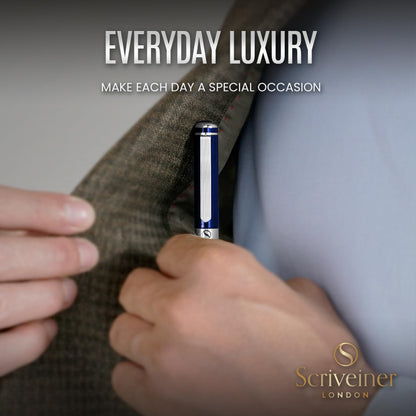 Scriveiner Midnight Blue Fountain Pen - Stunning Luxury Pen with Chrome Appointments, Schmidt Nib (Fine), Best Pen Gift Set for Men & Women, Professional, Executive, Office, Nice Pens