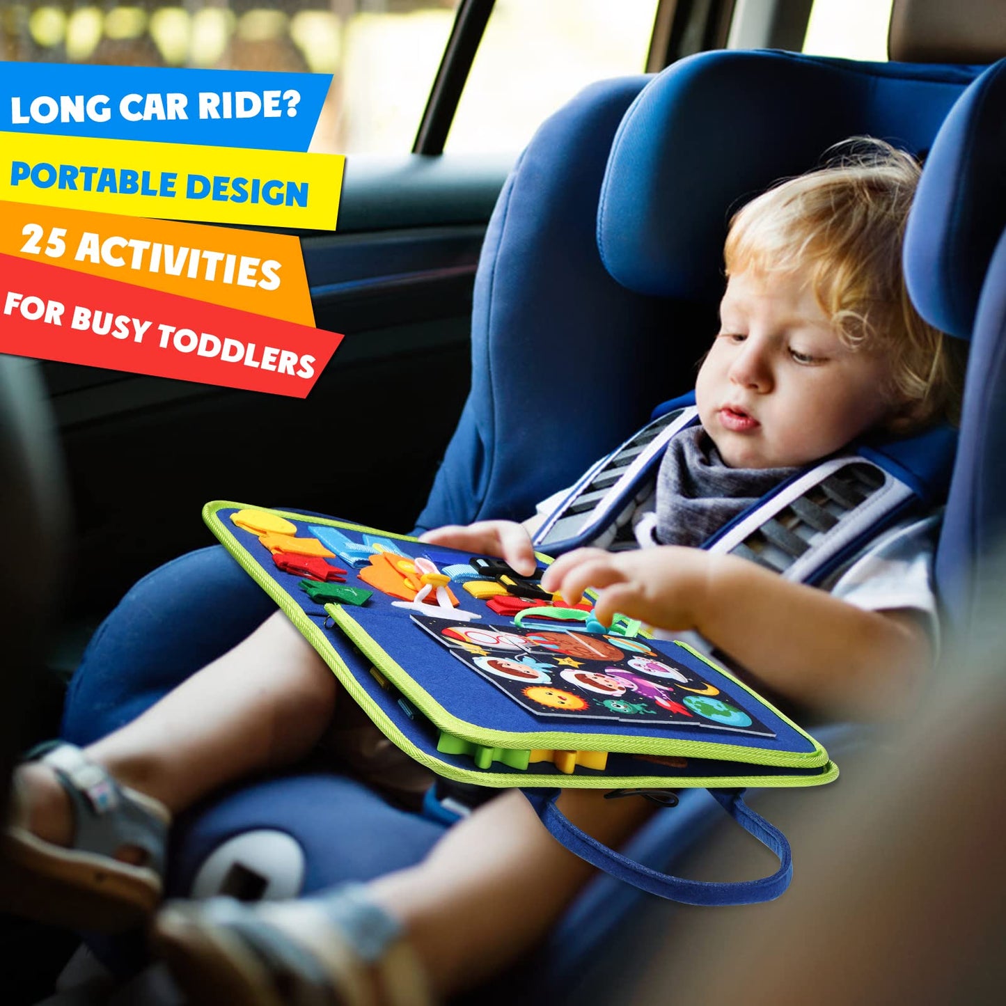 Guolely Busy Board Montessori Toy for 3-6 Year Old Toddlers - Educational Activity Developing Sensory Board for Fine Basic Dress Motor Skills - Travel Toys for Plane Car, Gift for Boys Girls