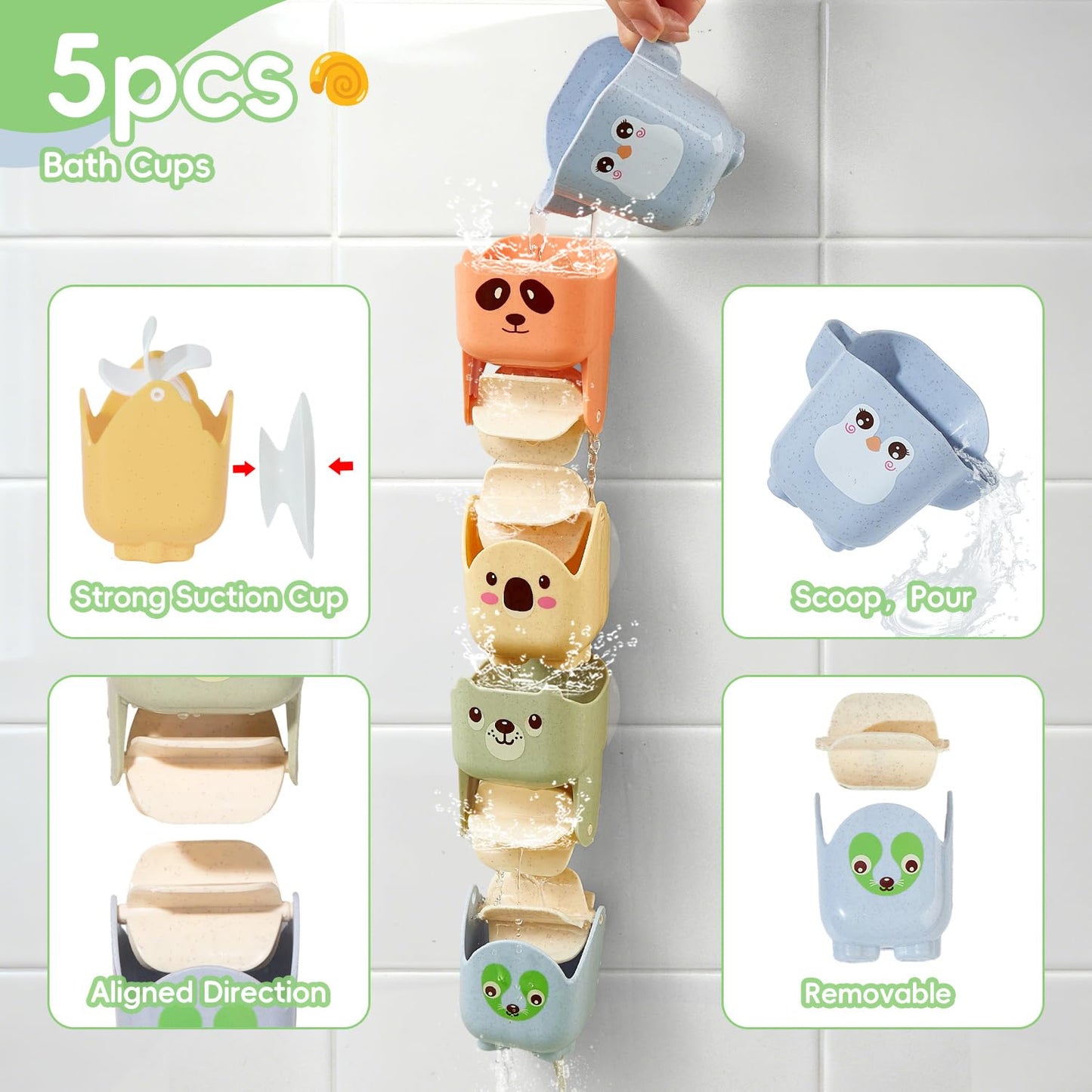Mold Free Bath Toys, 15PCS | Safe Fun & Easy Clean Floating Boats & Rotating Waterfall Cups & Sealed with No Holes Floating Tub Toy and Mesh Bag for Babies 18+ Months | Bathtub Pool Water Toddler Toys