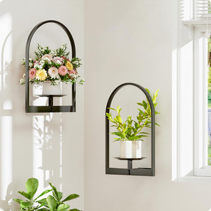 BUTUNITA Black Metal Wall Plant Holder - 2-Pack Wall Mounted Plant Stands and Hanging Holders for Indoor Planter and Flower Pot - Arch Decor Shelf for Plant Storage (Pot Not Included)