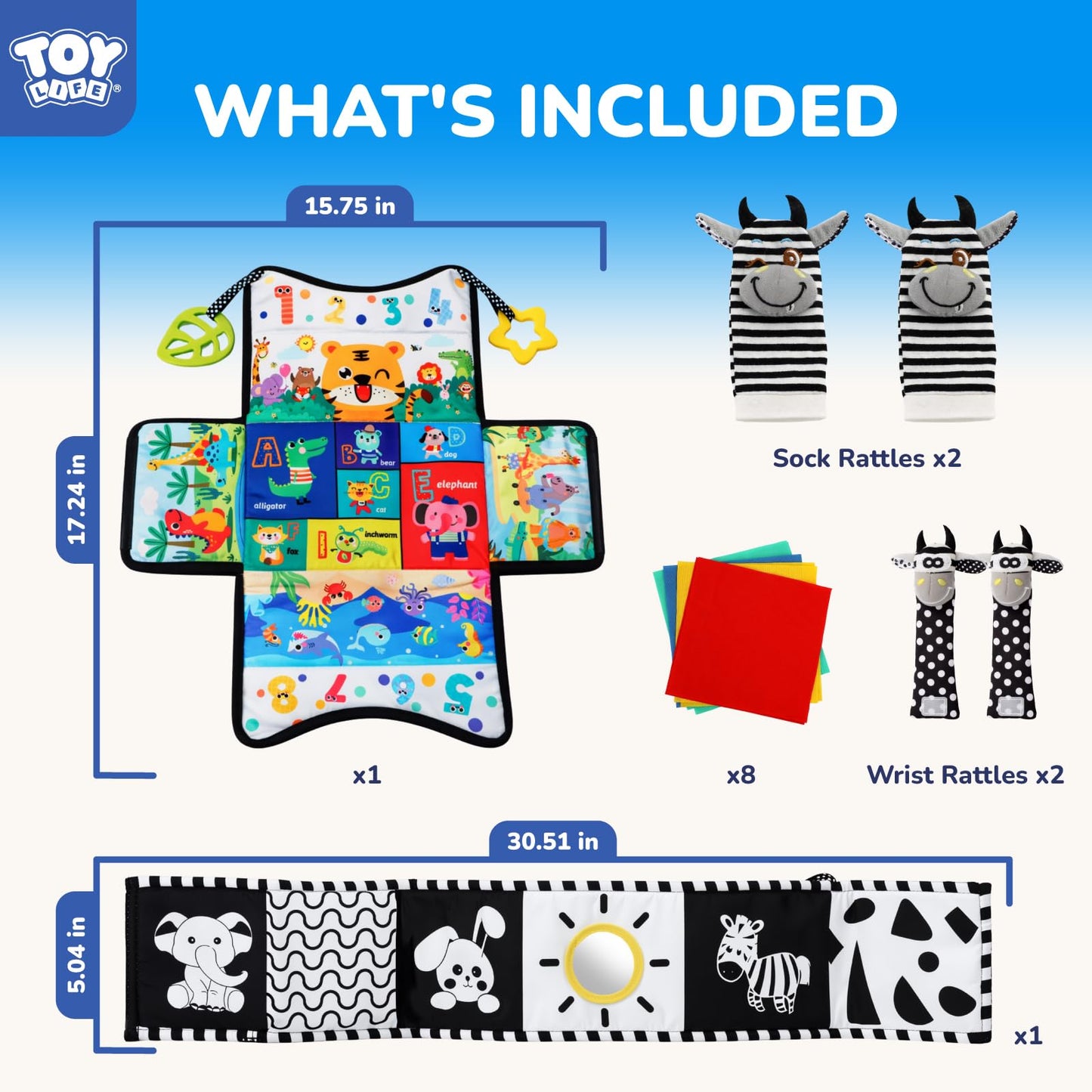 TOY Life High Contrast Baby Toys 0-6 Months - Black & White Newborn Tummy Time Sensory Toys Set with Soft Montessori Visual Stimulation Infant Book, Boy Girl Shower Gift, Easter Basket Stuffers