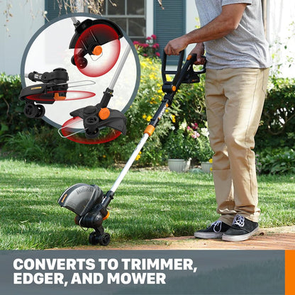 Worx 3 in 1 Cordless String Trimmer/Lawn Edger/Mini Mower, 12" Electric Weed Wacker with Command Feed, 20V Weed Eater with 5.5 LBS, Battery & Charger Included, WG170.2
