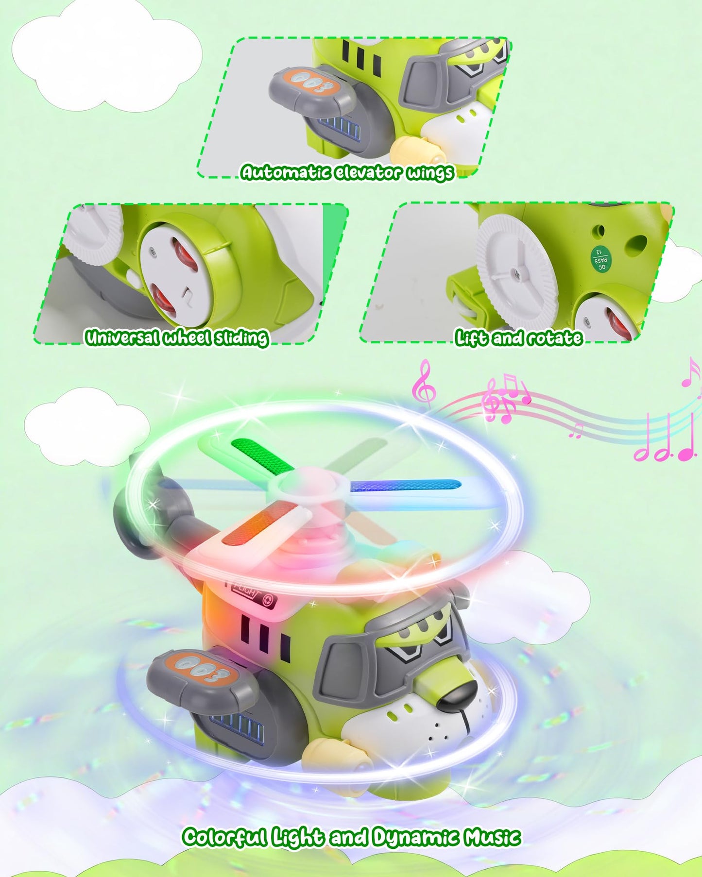 Gofimyee Tiger Style Kids Airplane Toy – Electric Helicopter Toy with Lights & Sounds, 360° Spinning Propeller, Bump-and-Go Action – Light-Up Toy for Toddlers Ages 3-7, Boys & Girls Birthday Gift
