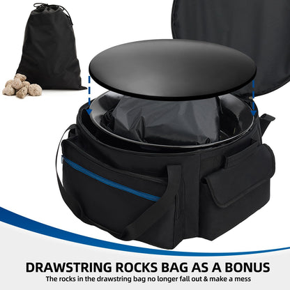 Fire Pit Carry Bag for Ciays Propane Gas Firepit 19 Inch, Portable Carrying Case for Outland Fire Bowl Model 893/ 870/ 823 with Separate Rocks Pouch and Large Pockets for Camping Accessories, Bag Only