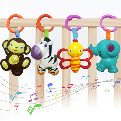 YUNLOVXEE Baby Toys, Cartoon Animal Hanging Rattle Toys, Handbells Baby Rattles, Baby Bed Crib Car Seat Travel Stroller Toys for Infant, Best Birthday Gift for Newborn, 4 Pack