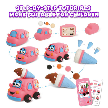 Air Dry Clay Kit for Kids - Pull Back Car Making, 3 Boxes Modeling Clay with Sculpting Tools, Base, Backing Board, Tutorial, Ultra Light & Soft, Non-Toxic & Safe, Creative DIY Arts and Crafts Toys