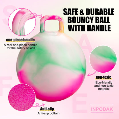 INPODAK Hopper Ball 22 Inch Bouncy Ball with Handle for Kids, Hippity Hop Jumping Bounce Hopping Toy for Boys Girls Ages 7-12 with Pump and Gift Box Great Gift for Birthday Holiday (Pink)