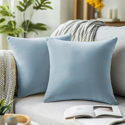 QUORGVES Light Blue Velvet Pillow Covers 24x24 Inch Set of 2, Soft Solid Decorative Square Throw Pillow Covers, Decor Cushion Covers for Bed Sofa Couch Bedroom Living Room - Coastal Sky Baby Blue