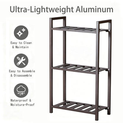 DHYGOTFUR 3-Tier Aluminum Plant Stand, Lightweight Heavy-Duty Plant Shelf, Waterproof Rustproof Multi-Use Storage Rack for Indoor Outdoor, Patio Garden Balcony Bathroom Organizer