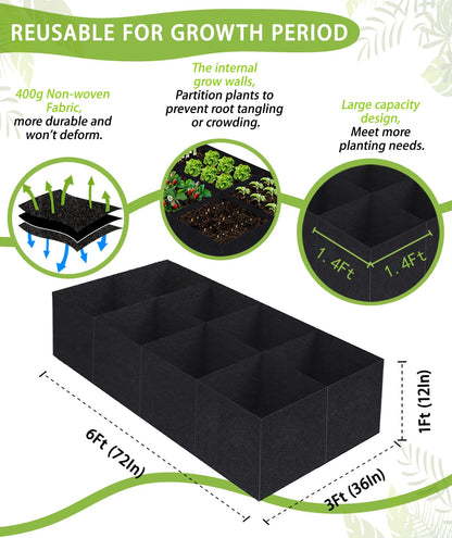 Linksandt Fabric Grow Bags, Raised Garden Bed for Vegetable Herbs Flowers, 128 Gallon Fabric Plant Pots Indoor Outdoor, 6x3x1ft