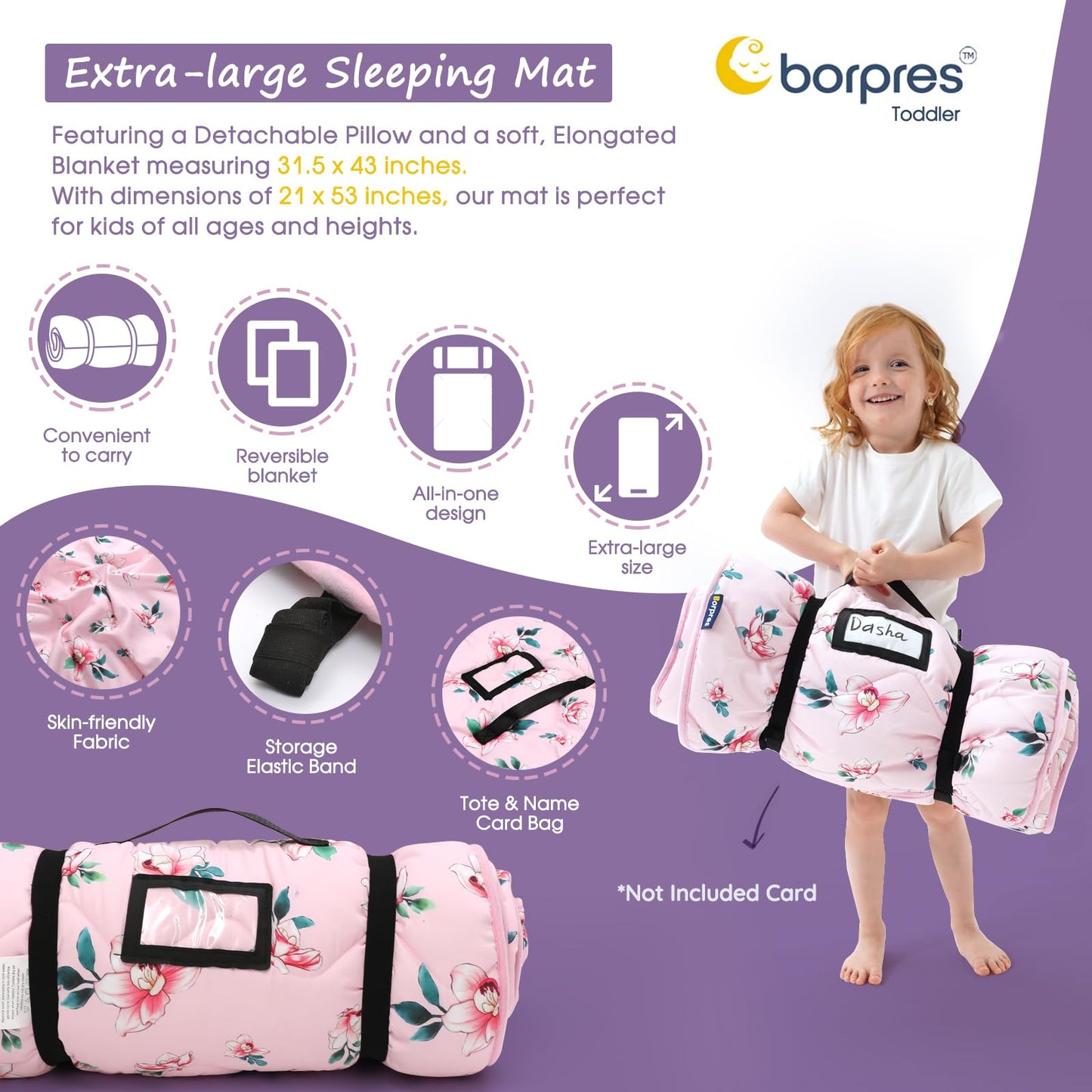 Nap Mat with Pillow Blanket Set: Pink Floral Sleeping Mats for Toddler Kids - Thick Large Roll up Slumber Bag for Daycare Preschool Kindergarten Boys Girls