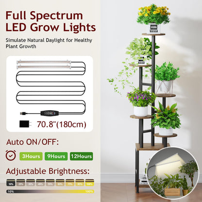 Homsorout Plant Stand Indoor with Grow Light,6-Tiered Tall Plant Stand Indoor, Metal Plant Shelf with Adjustable Light, Ideal for Living Room, Garden, Patio (Black Brown)