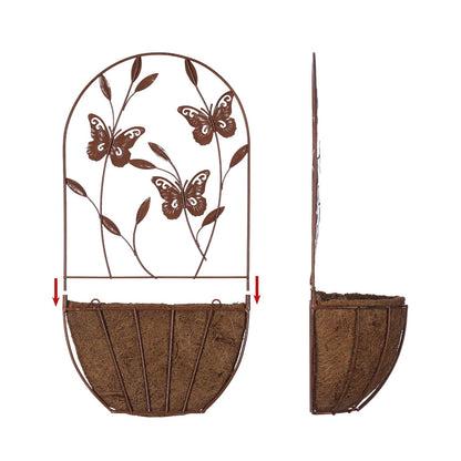 BAYN 2PK Wall Hanging Planter Decor Art with Butterfly, Metal Wall Mounted Planters Indoor Outdoor Wall Planter for Succulent Herb Home Garden Yard
