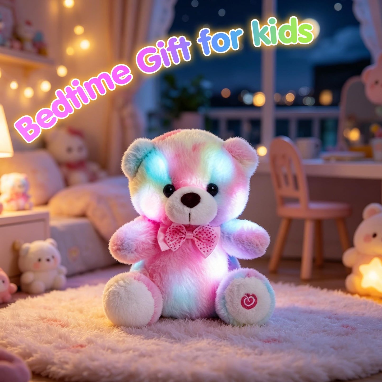BSTAOFY Light up RainbowTeddy Bear LED Stuffed Animal Soft Nightlight Glow Bear Plush Toy Gifts for Kids Mom Girls Birthday Valentines, 8"