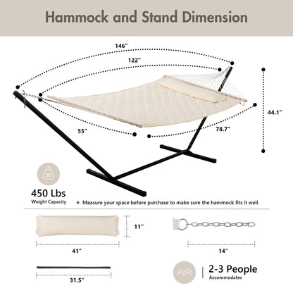 ANOW Outdoor Hammock with 12 Feet Heavy Duty Steel Stand, Two Person Hammock with Stand Included, 450 LBS Weight Capacity, Cream