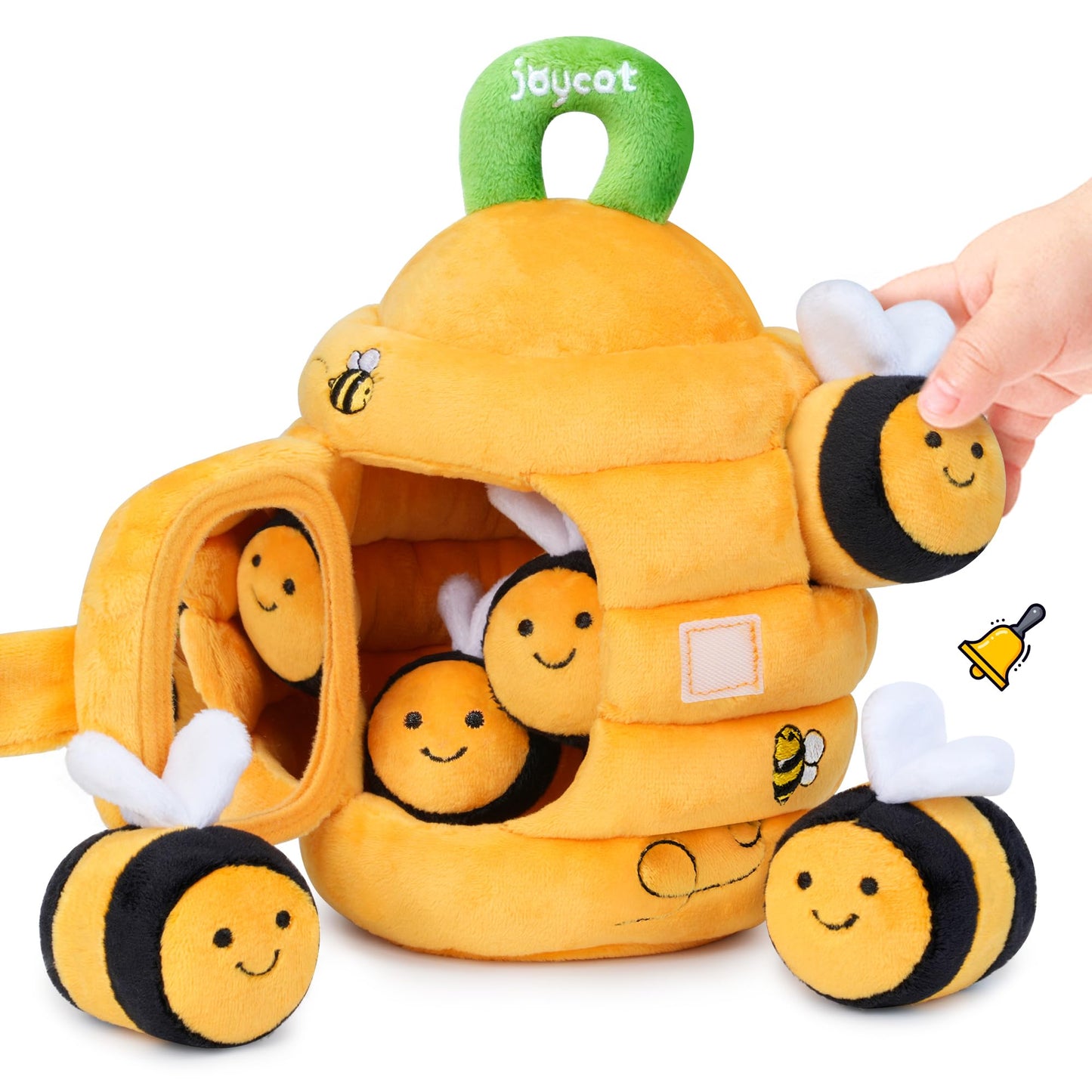 JoyCat Baby Toys 6-12 Months - Soft Baby Beehive with 5 Sensory Bees + Silicone Alphabet Magnetic Letters, 26 Uppercase ABC Fridge Magnets for Toddlers