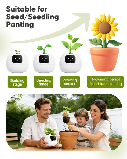TinyShield Smart Flower Pot, Smart Pet Planter Robot Guidance on Plant Care with Emoticons, Adorable Plant Companion with Alarm Clock, Living Room Desk Setup Gift