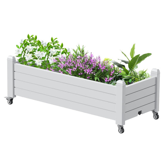 GYMHILL Elevated Raised Garden Bed with Wheels, Outdoor Large Resin Patio Planter Box Stand Divisible with Drain Plug,Water Monitor for Plants Vegetables Flowers Fruits(Ashen)