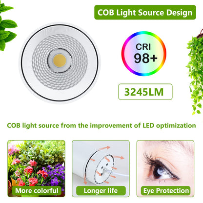 HMVPL Hanging Grow Light, Plant Lights Full Spectrum with 4000K 40W COB Bulb, Pulleys and Smart Timer, Indoor Grow Lamp for Tall Tree Hydroponics