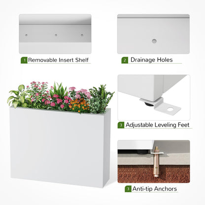 Stoog 38" Large Planters for Outdoor Plants, All-Weather Rectangular Metal Planter Box with Removable Insert Shelf, and Modern Design – Ideal for Plants, Flowers, Vegetables, Garden, White